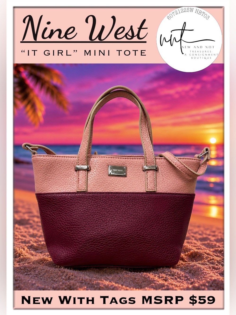 Nine West It Girl Mini Tote Crossbody Bag Pink Berry Colorblock NWT $59